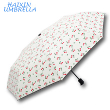 Accept Branding Logo Cheery and Strip New Design Wind Breaker 3 Fold Smart Umbrella for School Student